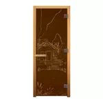 Дверь стеклянная Бронза Матовая "БАНЬКА" 1900х700мм (8мм, 3 петли 710 CR, коробка осина, открывание правое)